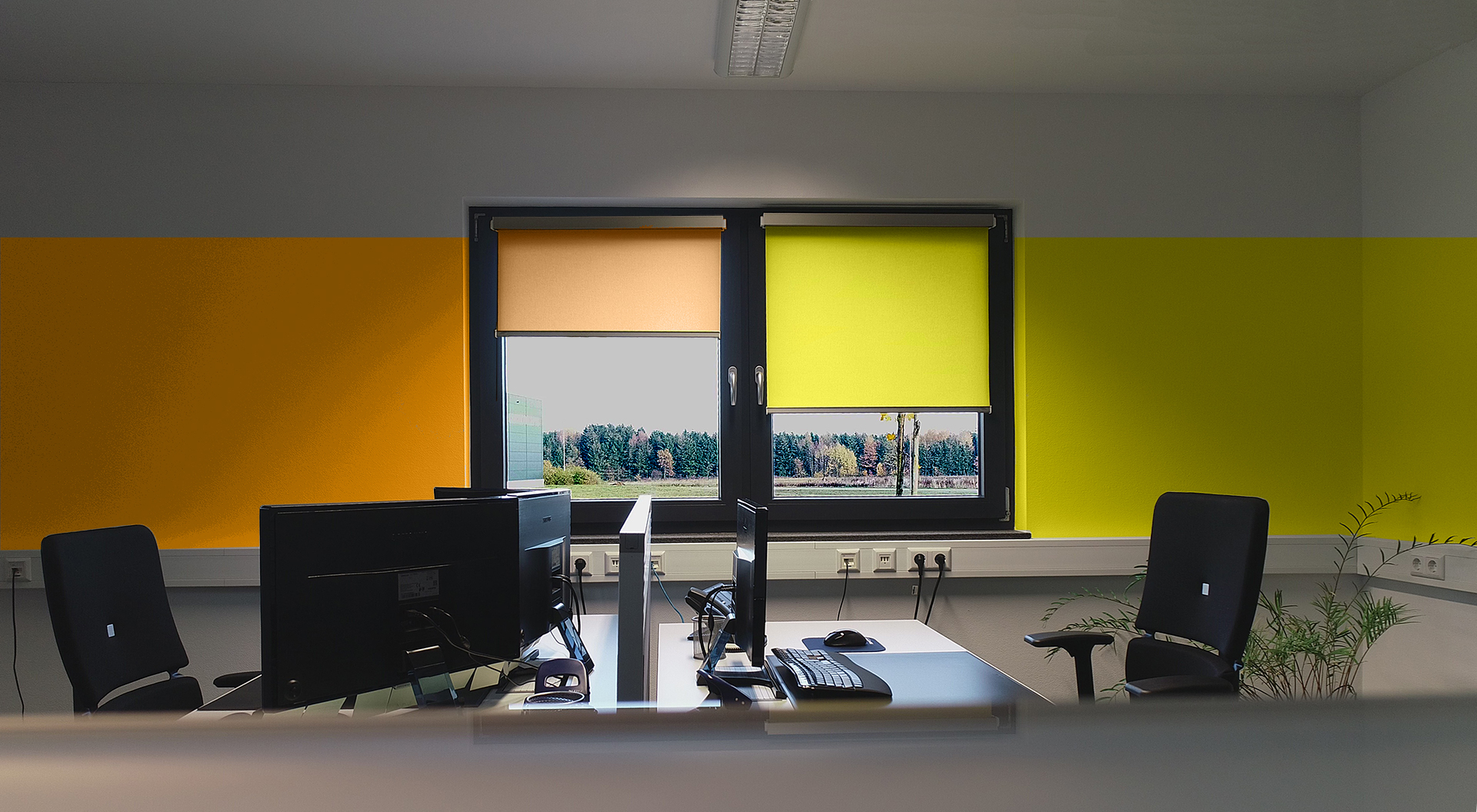 Sonnenschutz-Elektrorollo im Büro